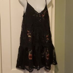 Floral dress with sheer black overlay